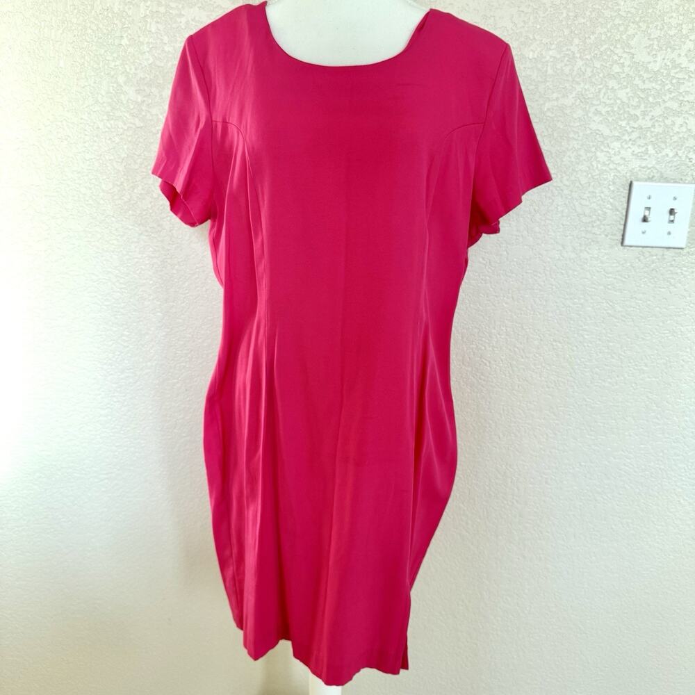 Vintage 80s Jennifer James Hot Pink Rayon Blend Dress Size 16 With Shoulder Pads
